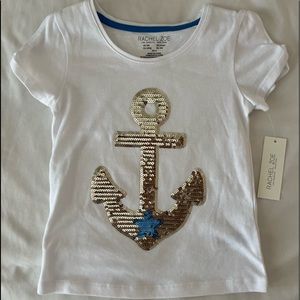 Rachel Zoe Girls White Shirt with Sequence Gold and Blue Anchor Shirt Size 4